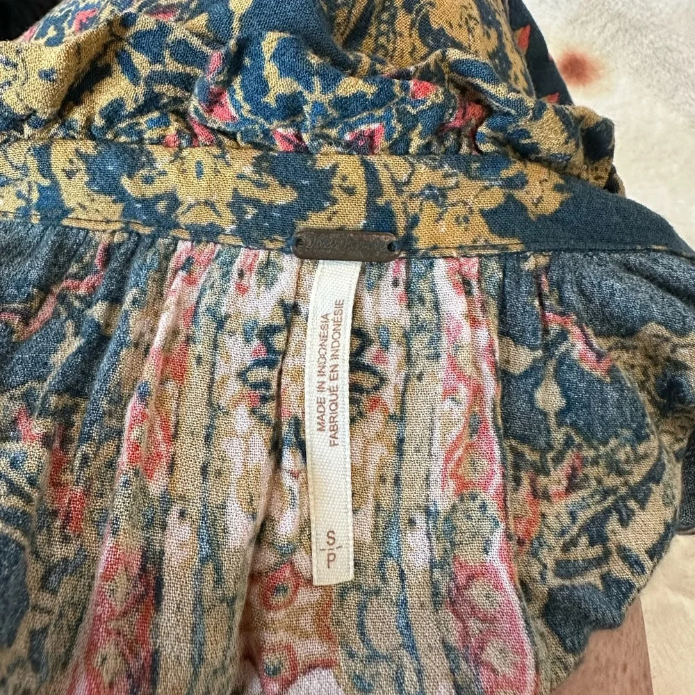 Free People Magic Mystery Tunic, Deep Teal & Mustard Paisley Print, Size Small - Picture 4 of 10